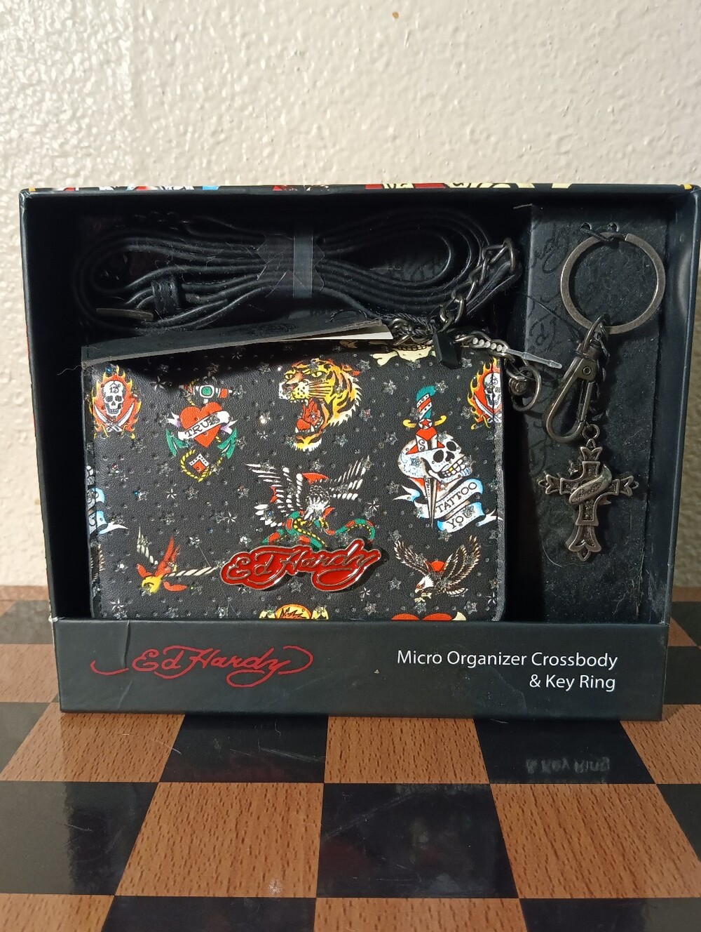 Ed Hardy Micro Organizer Crossbody & Key Ring Set